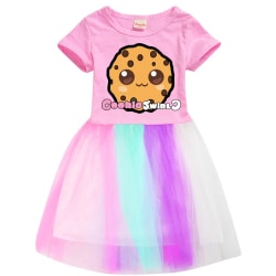 Cookie Swirl C Girls Printing Short Sleeves Casual Rainbow Dress pink 120cm