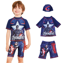 Anime Captain America Boy Tvådelad baddräkt Top Shorts Hat M