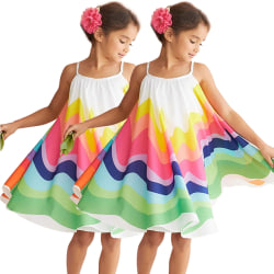 Mode Barn Flickor Rainbow Color Puff Klänningar rainbow