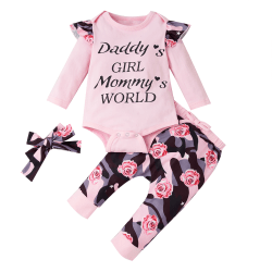 Toddler Barn Baby Flickor Rose Print Toppar Byxor Outfits Sportkläder Pink