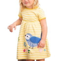 Littler Girls Princess kortärmad randig fågel tecknad klänning 5T