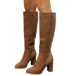 Kvinnors dragkedja Chunky Heel Mid Calf Knähöga stövlar Knäskor Khaki 40