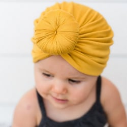 Nyfödd Baby Kid Turban Bowknot Head Wrap Spädbarn Flickhatt Mjuk Yellow