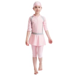 Flickor Barn Baddräkt Modest Swim Swimwear Långärmad Set Pink