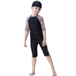 Barn Flickor Badkläder Burkini Simdräkt Strandkläder Set Black 130cm