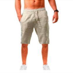 Men's Loose Linen Breathable Five-point Pants apricot 4XL