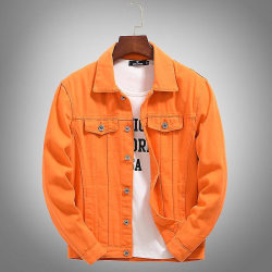 Men Jackets Streetwear Denim Jacket Casual Fashion A Orange Aisan XL