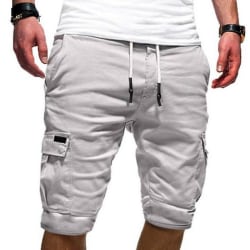 Men's Solid Color Workwear Drawstring Half Pants White XL