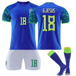 VM 2022-2023 Brasilien Borta Barn Vuxen Blå tröja Set med strumpor - G.JESUS  18 Kids 18(100-110CM)