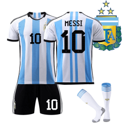 Argentina Messi Premium Fotbollströja 2022 med 3 stjärnor V yz Kids 22(120-130CM)