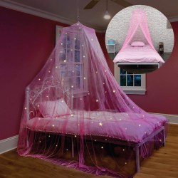 Rosa sänghimmel för flickor med glödande stjärnor - Princess Crib Nätdekor, taktält för att cover spjälsäng för toddler | Si