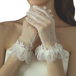 Vita brudhandskar för bröllop Transparent Tea Party-handskar för kvinnor