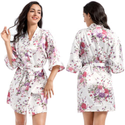 Kimono kort klänning i siden för kvinnor white XL