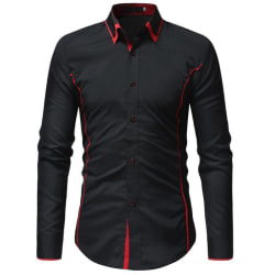 Casual Slim Fit Långärmad Skjorta för män black red S