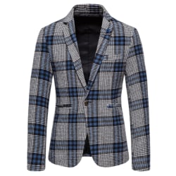 Rutig Slim Fit Suit Blazer för män med en knapp blue XL