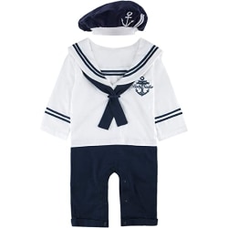 Baby Boys Sailor Outfit Spädbarn Romper med hatt White 3-6Months