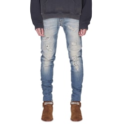 Skinny Jeans för män Stretch Destroyed Ripped Denim Byxor Blue 30