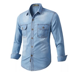 Casual jeansskjorta för män light blue XXL