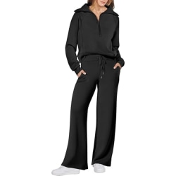 Dam 2-delade outfits Sweatsuit Set Wide Lounge Set Träningsoverall Black L