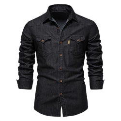 Långärmad jeansskjorta för män black S
