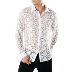 Sexiga blommiga spetsskjortor för män White M