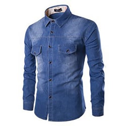 Mörkblå långärmad jeansskjorta för män M