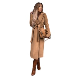 Klassisk lång kappa med bälte för kvinnor khaki XL