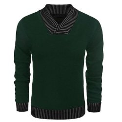 Män Casual Knit Pullover Sweatshirt Thermal tröja dark green XXL