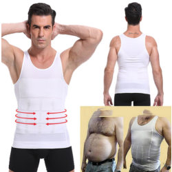 Män Compression Shirt Slimming Body Shaper Vest white XL