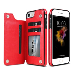 iPhone 6/6S Plus - Läderskal med Plånbok/Kortfack (NKOBEE) Röd