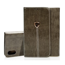 iPhone X/XS- Plånboksfodral i fint Läder Grå