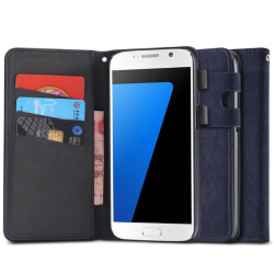 Samsung Galaxy S6 Edge - Praktiskt Plånboksfodral i lent läder Mörkblå