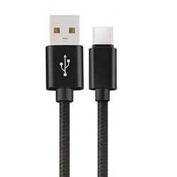 USB-C/Type-C hurtigladekabel (holdbare/metallhoder) Svart