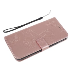 Huawei P Smart Z Wallet Stand Beskyttende Telefon Case - Butterfly Pink gold