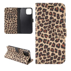 Leopardmønster tegnebogscover til iPhone 12 Pro Max - Brun Brown