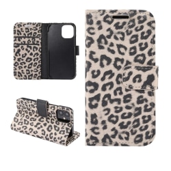 Leopard- cover lompakkokotelo iPhone 12 Minille Beige