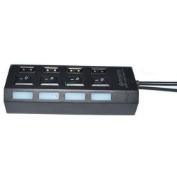 4 Ports USB Hubb 2.0 High Speed Hub On/Off Switch med LED Lampa Svart