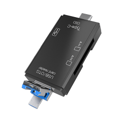 6-i-1 slitstark Type-C TF-SD-kortläsare OTG-adapter Black