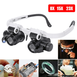 2022 8X/23X Double Eye LED-lampa Förstoringsglas Glasögon