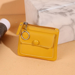 Enfärgad kort plånbok PU-läder Damväska Pengar Väska Dragkedja Yellow
