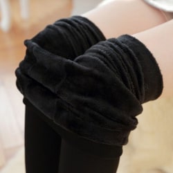 Mode 6Färger borstad stretch fleece fodrad tjocka leggings vinner Black