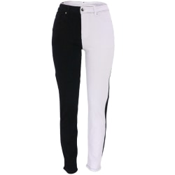Women's Colorblock Jeans med hög midja Tvåfärgad jeansbyxa med raka ben