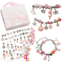 64 stk DIY sjarmarmbånd gaveeske Smykkesett med perler Pink 64Pcs