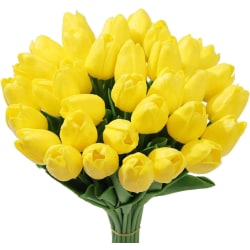 24 st Fake Tulip Bukett Artificiell Blomma Faux Tulip Latex Material Real Touch (Gul)