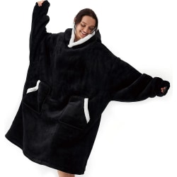 Oversized filt hoodie barn, sherpa fleece Snuggle hoodie filt, fluffig mysig bärbar huvfilt, svart, 66x80 cm