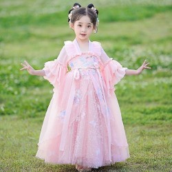 Flickor Hanfu kinesisk stil konfuciansk klänning Fe Festlig stil Performance Kostym Antik klädsel 130 Pink