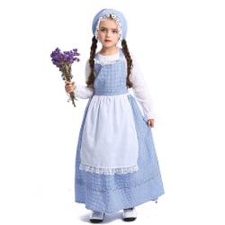 Karnevalsfest Blå kolonial Tjej Prairie Pioneer Klänning Kostym Pastoral Maid Set Barn Barn Halloween Cosplay Blue L (140-155cm)
