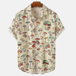 Summer Men's Hawaiian Shirt Lapel Kortärmad Färgglad Element Svampknapp Trend Casual Toppar XXXL
