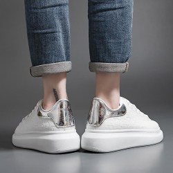 Tjocka sulor Visa höjd, små vita skor, kvinnors mångsidiga Casual Board-skor, sportskor Silver 38