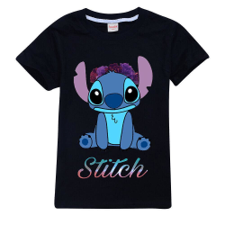 Disney Lilo & Stitch Pojkar Flickor Söta T-shirts T-shirts Tröjor Rund hals Kortärmade sommartröjor Ungdomar 7-14 år Black 9-10Years